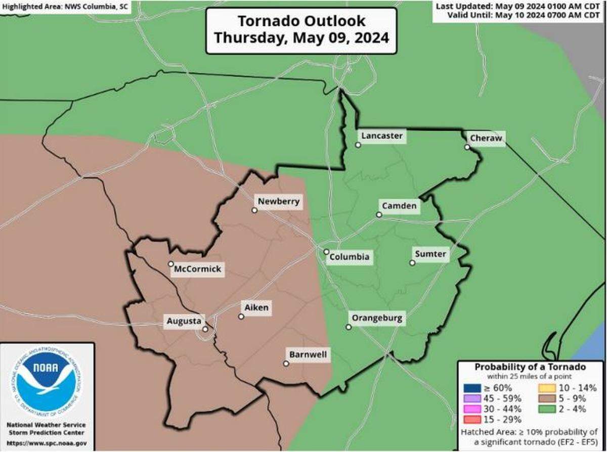 Severe weather is forecast for South Carolina.