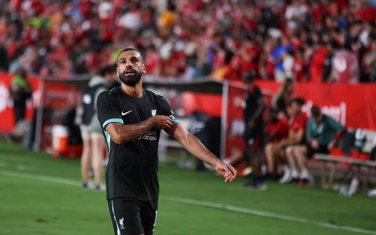 Liverpool forward Mohamed Salah (11) looks up to the stands during the Rivals in Red International Friendly soccer match between Manchester United and Liverpool in Columbia on Saturday, August 3, 2024.