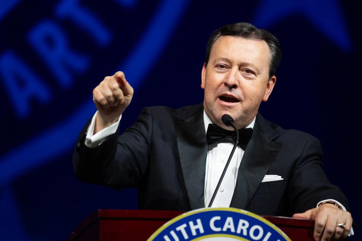 South Carolina Republican Party Chair Drew McKissick speaks during the annual Silver Elephant Gala on Saturday, August 17, 2024.