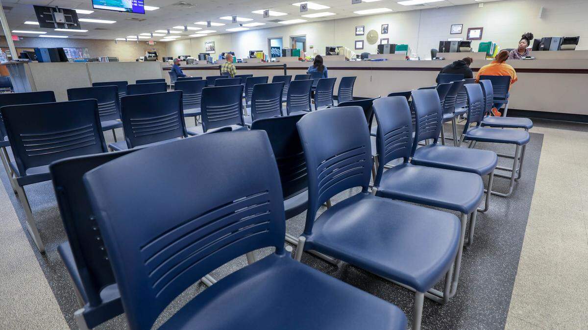 The South Carolina Department of Motor Vehicles has modified how they help customers during the coronavirus pandemic. There is no waiting inside the facility, with lines forming outside, at a safe social distance. Equipment like clip boards and chairs are cleaned between each new person and workers use hand sanitizer and stay a safe distance away from people. 3/23/20