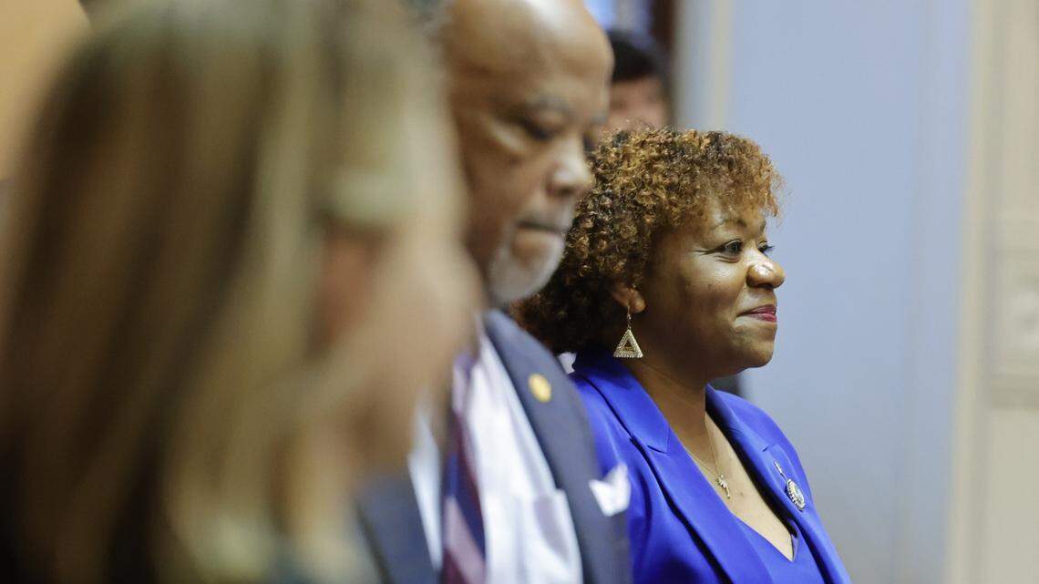 Sen. Tameika Isaac Devine, D-Richland on her first day in the senate chamber at the South Carolina State House on Tuesday, Jan. 10 2024.