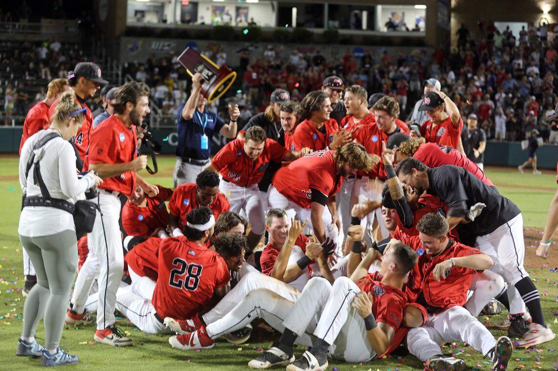 North Greenville celebrates its national championship win Friday night in Cary.
