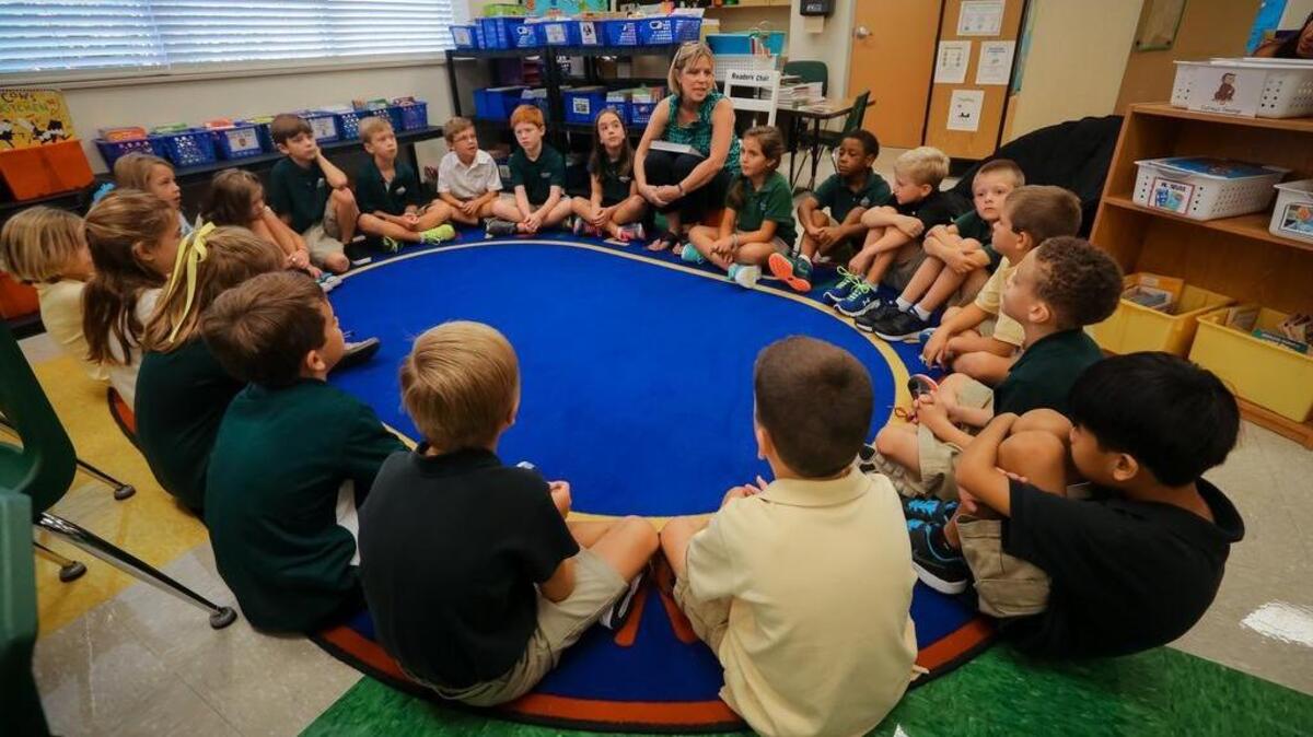Martha Alfrey talks with her second grade class on the first day of school at Ben Lippen. Education is a top issue with Democrats, according to the latest Winthrop University poll.