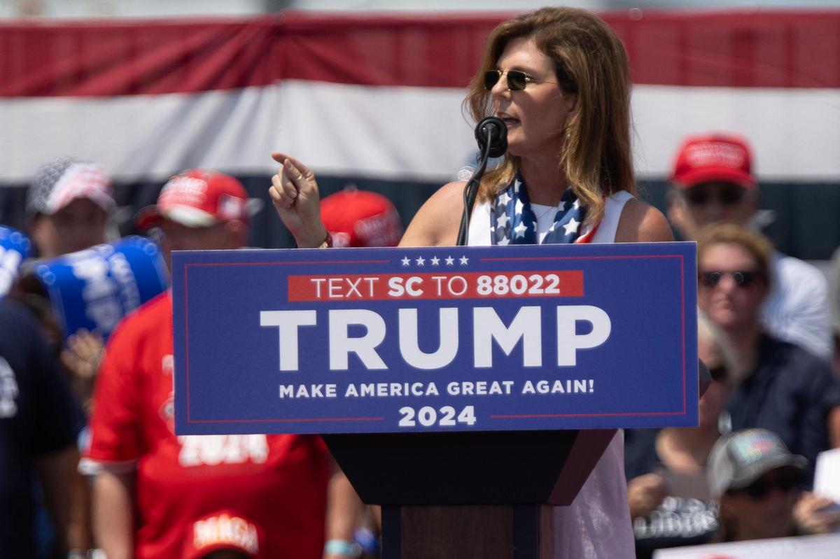 South Carolina Lieutenant Governor Pamela Evette speaks during a campaign event for former President Donald Trump in Pickens, South Carolina on Saturday, July 1, 2023.