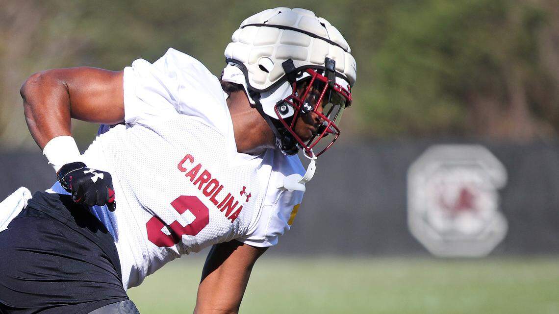 Jordan Burch during South Carolina’s first spring practice for 2022.