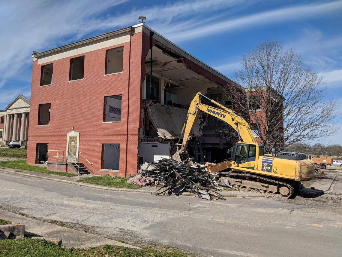 The two massive wings of the Willliams Building on BullStreet are being razed