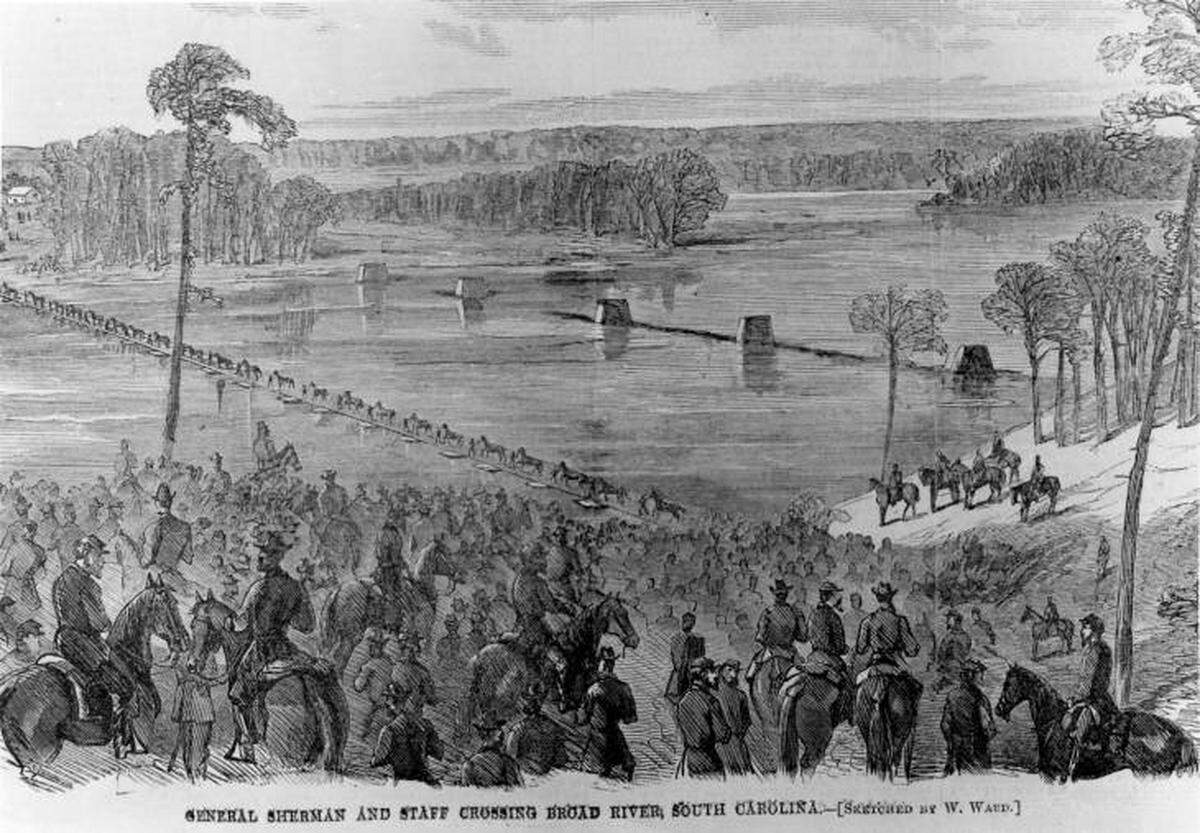Depiction of Gen. William T. Sherman and staff crossing Broad River