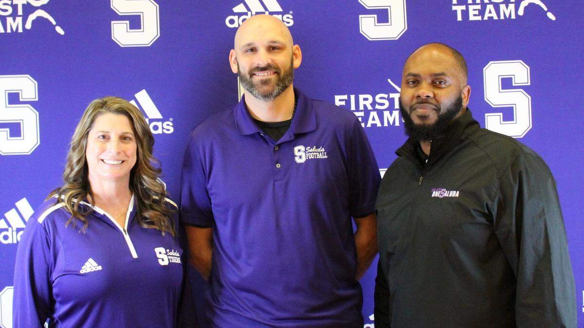 Greg Woerner is introduced as new Saluda football coach on Thursday, Feb. 27, 2025.