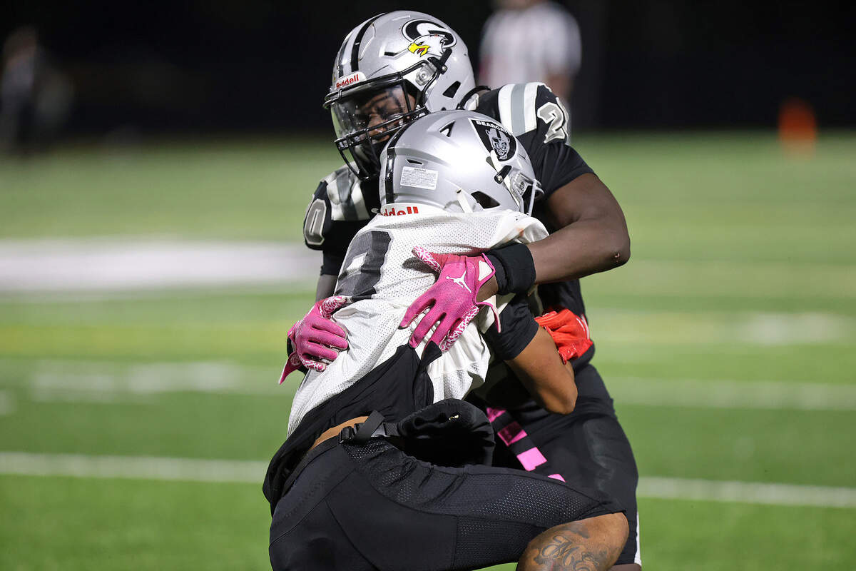 Gray Collegiate’s Davon Toney tackles Brookland-Cayce’s Jvonn Edwards during Tuesday’s game at Gray.