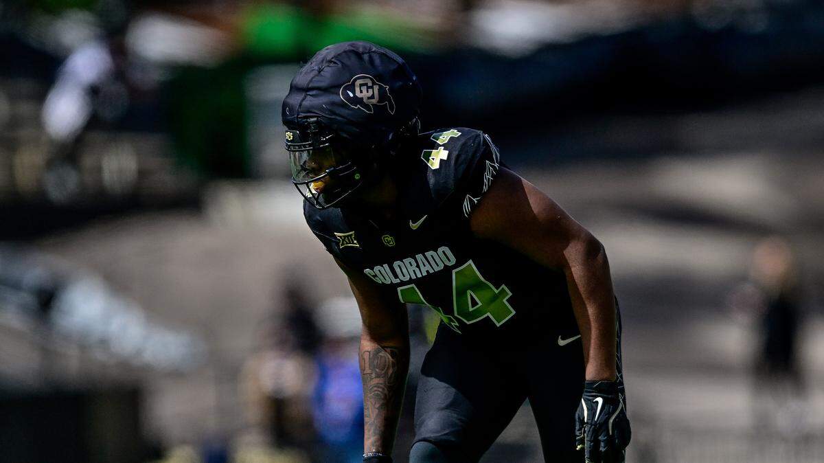 BOULDER, CO - APRIL 19: London Merritt #44 of the Colorado Buffaloes plays in the Black and Gold Spring Game at Folsom Field on April 19, 2025 in Boulder, Colorado.