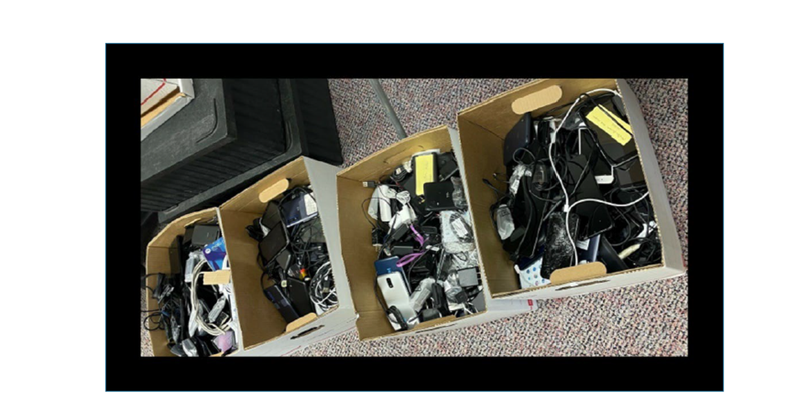 Cellphones seized by jail staff inside of the Alvin S. Glenn Detention Center. In prisons and jails phones can sell for thousands of dollars, according to corrections experts.