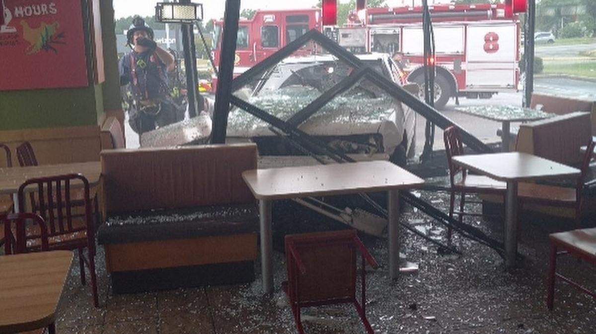 A car crashed into the dining room of the Popeyes at 7540 Garners Ferry Road on Monday, July 10, 2023.