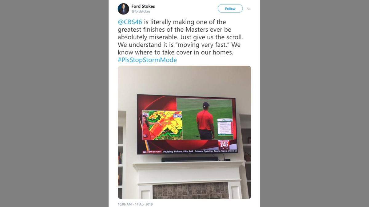 A meteorologist said she received death threats after breaking into the final round of the Masters for a split-screen report about tornadoes.