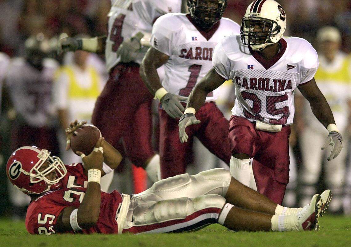 USC defensive back Andre Goodman and the South Carolina Gamecocks defeated the Georgia Bulldogs 14-9 at Sanford Stadium in Athens, Georgia on Sept. 8, 2001.