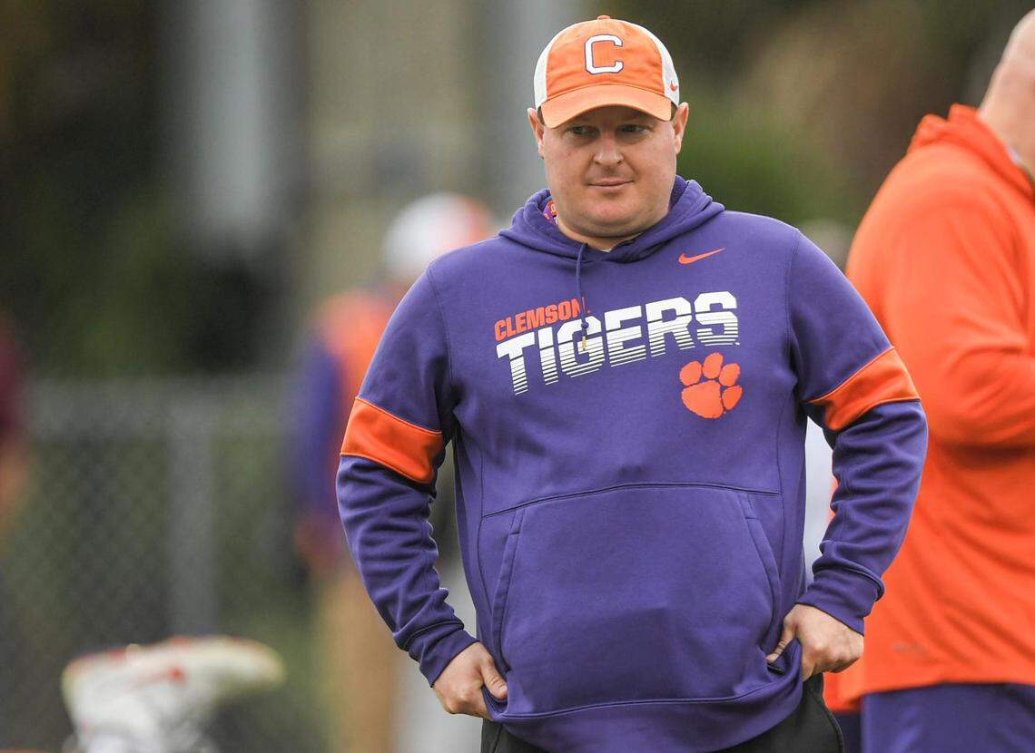 Clemson defensive coordinator Wes Goodwin during Clemson football team practice before the TaxSlayer Gator Bowl at Fernandina Beach High School in Jacksonville, Florida, Wednesday, December 27, 2023.