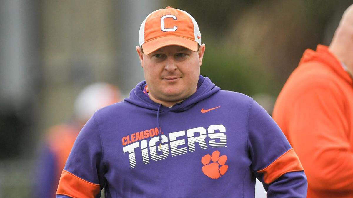 Clemson defensive coordinator Wes Goodwin during Clemson football team practice before the TaxSlayer Gator Bowl at Fernandina Beach High School in Jacksonville, Florida, Wednesday, December 27, 2023.