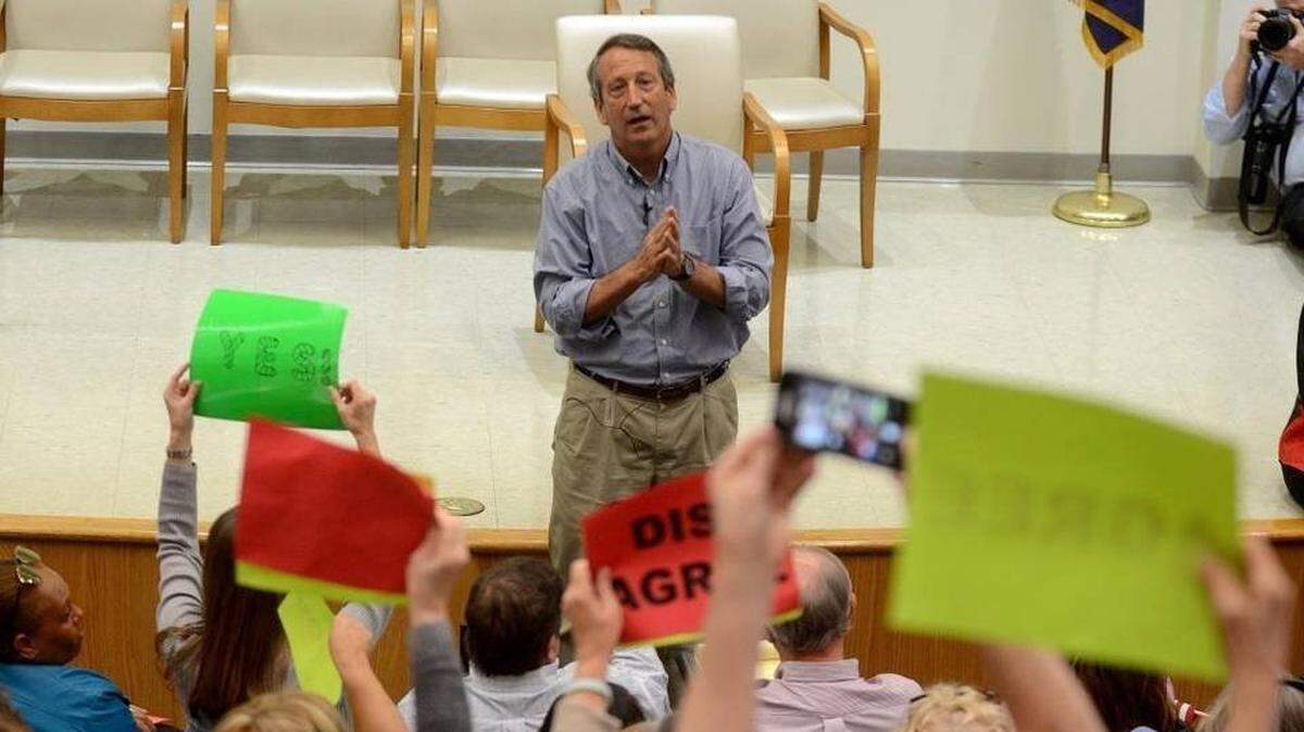 Rep. Mark Sanford answers questions during a town hall meeting on at Technical College of the Lowcountry in Beaufort earlier this year. Sanford wants to make changes to a pending spending bill.