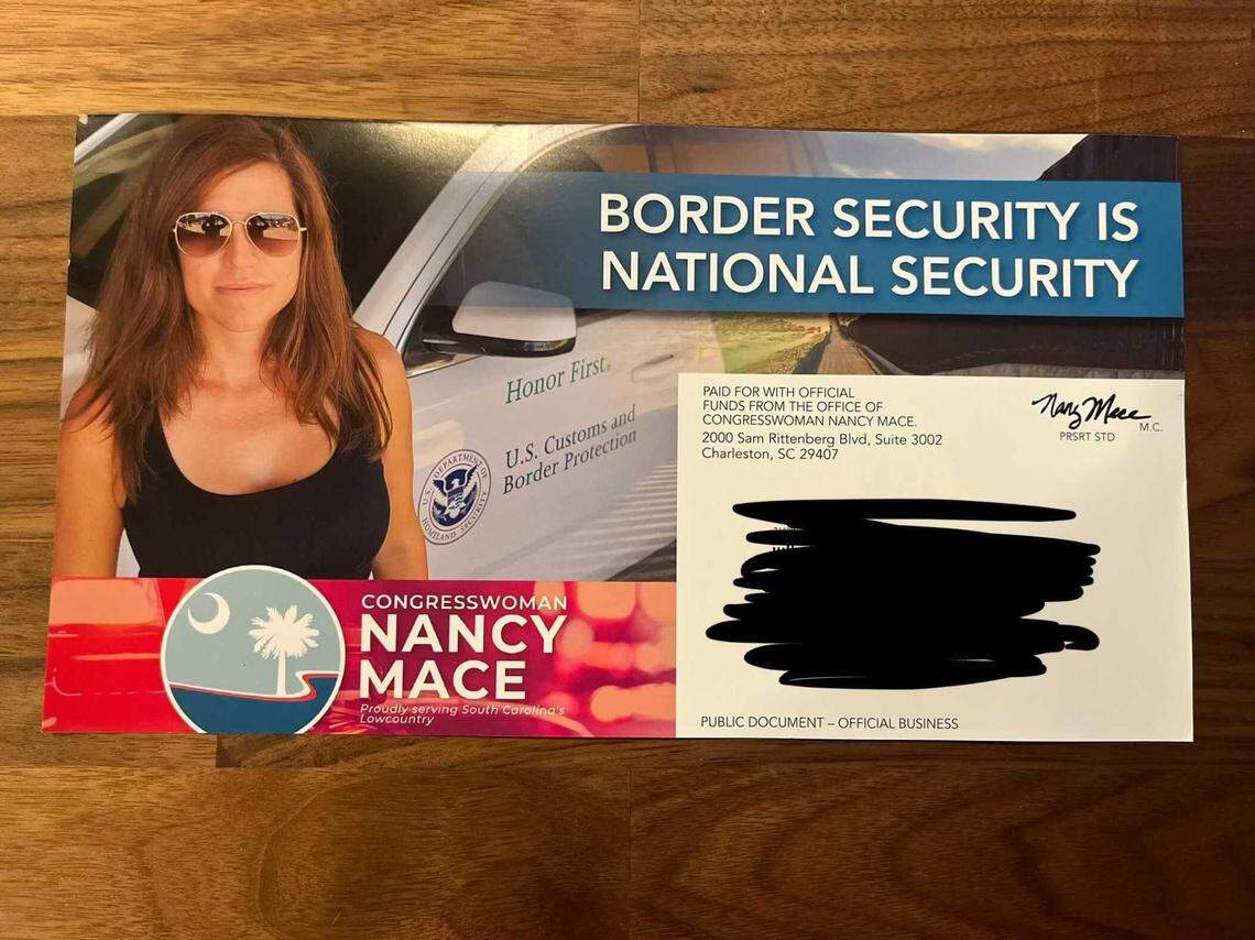 The photo of this mailer, which was provided to The State by the Katie Arrington campaign, was sent to an estimated 50,000 households in South Carolina’s 1st Congressional District by U.S. Rep. Nancy Mace, R-Daniel Island.