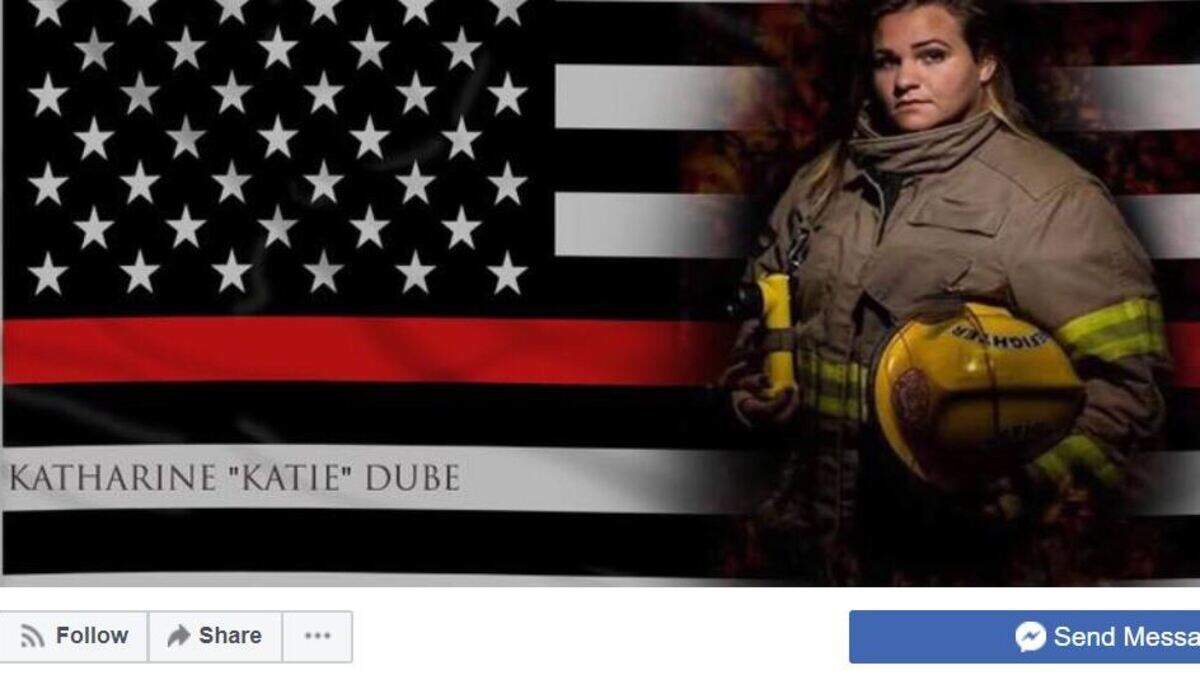 This screenshot shows Katie Dube, a volunteer with the Cross Rural Fire Department who was killed in a car crash.