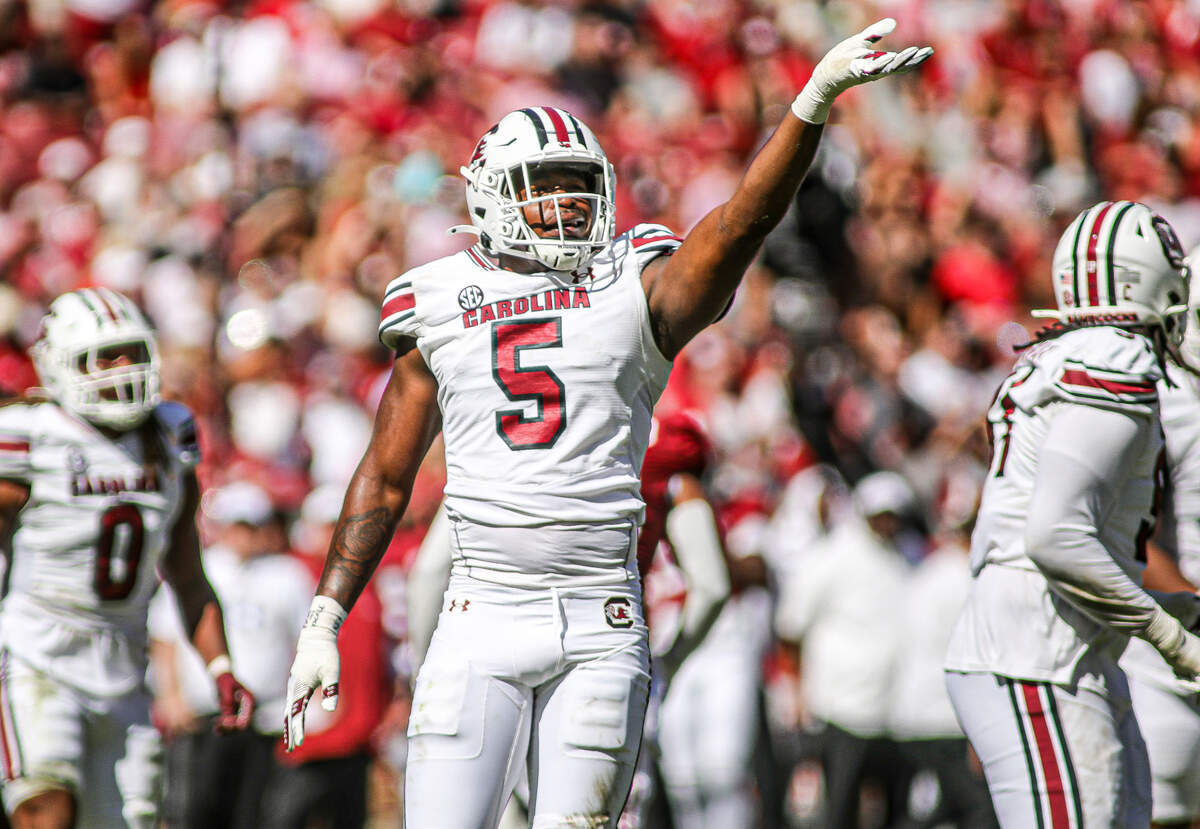 South Carolina defender Kyle Kennard (5) during Saturday’s game against Alabama at Bryant-Denny Stadium in Tuscaloosa.