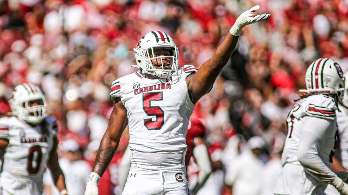 South Carolina defender Kyle Kennard (5) during Saturday’s game against Alabama at Bryant-Denny Stadium in Tuscaloosa.