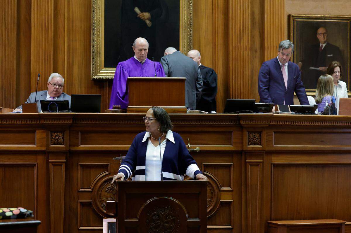 Sen. Margie Bright Matthews, D-Colleton, discusses the abortion bill in the South Carolina Senate chamber on Wednesday Sept. 8, 2022.