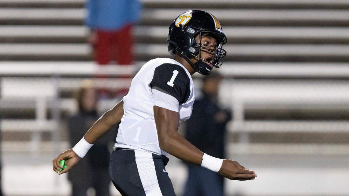 Aaron Brand Jr. (1) of Irmo yells to his teammates at Memorial Stadium on Oct. 14, 2022.