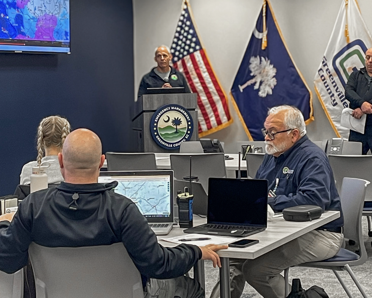 Greenville County Emergency Management Division members meet to coordinate services during the storm Jan. 10, 2025.