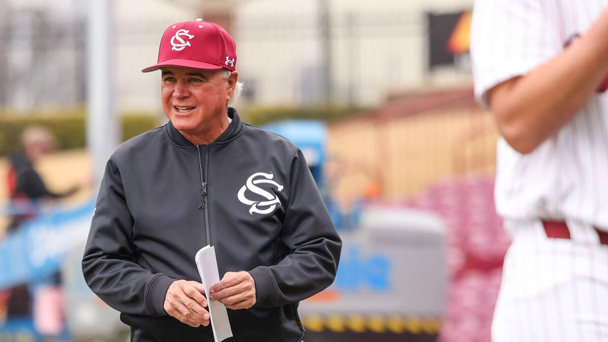 South Carolina head coach Paul Mainieri looks on during practice at Founders Park in Columbia on Thursday, January 22, 2026.