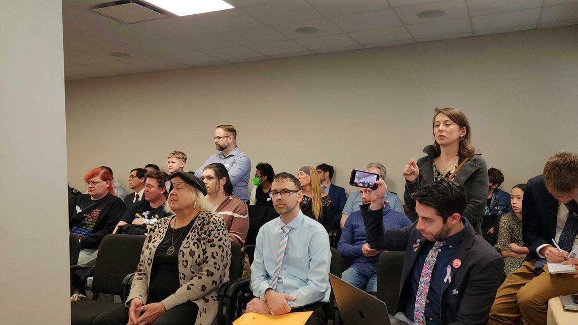 South Carolinians voice outrage after being told they couldn’t speak in opposition to a proposal that would ban gender-affirming care on Wednesday, March 29, 2023.