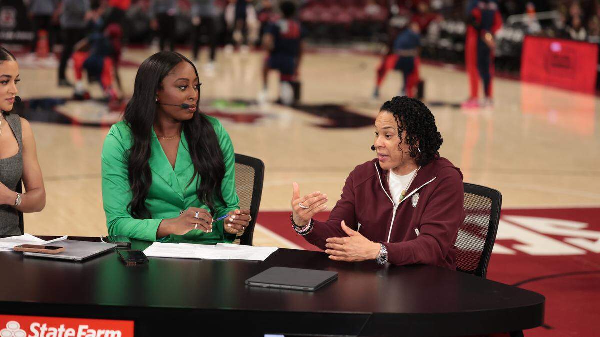 ESPN’s GameDay, hosted by Christine Williamson with Andraya Carter and Chiney Ogwumike, broadcasts from Colonial Life Arena on Sunday, Feb. 22, 2026.