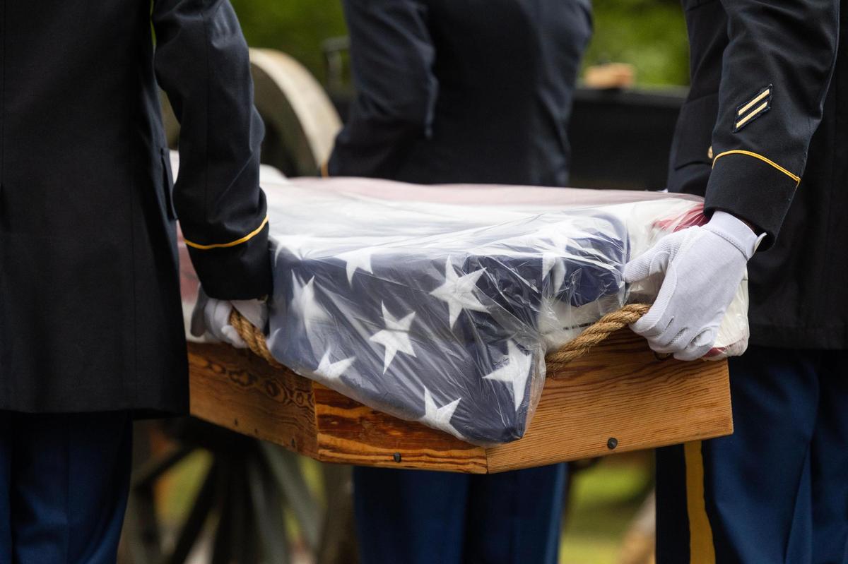 Fourteen American and British soldiers are given a funeral hundreds of years after their deaths fighting in the American Revolution in Camden, South Carolina on Saturday, April 22, 2023.