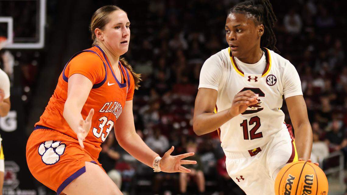 South Carolina guard MiLaysia Fulwiley (12) in November against Clemson in the 2023-24 season.