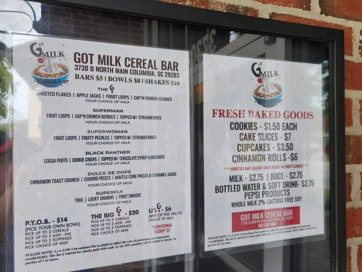 A look at the menus at Got Milk Cereal Bar in Columbia, SC.