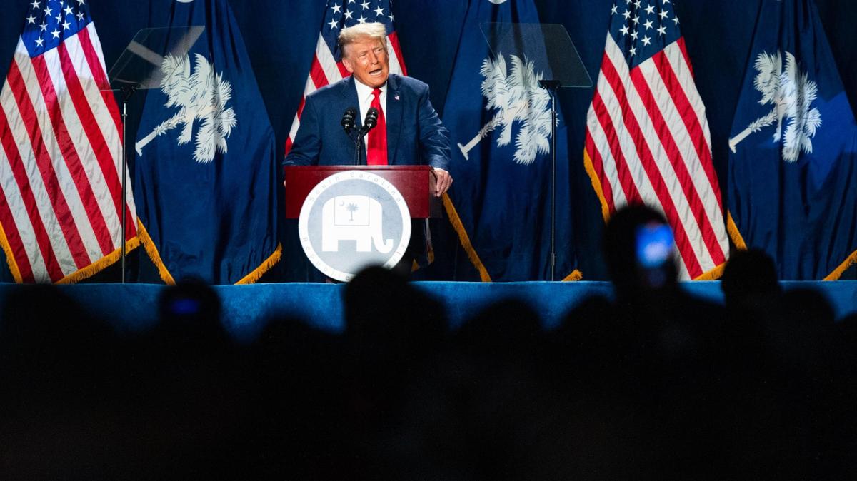 Former President Donald Trump speaks at the Silver Elephant Gala in Columbia, South Carolina on August 5, 2023.