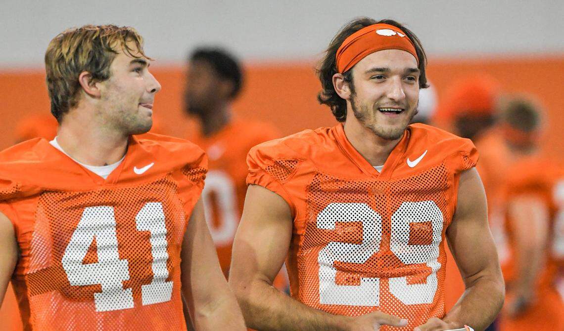 Clemson kicker Jonathan Weitz(41) and kicker B.T. Potter(29) during practice in Clemson, S.C. Friday, August 6, 2021. Clemson Football Practice August 6