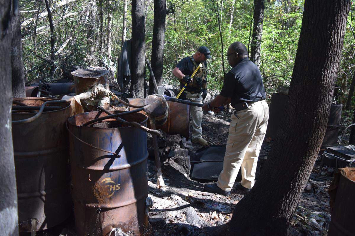 Deputies say they destroyed a dozen drums of fermenting liquor.