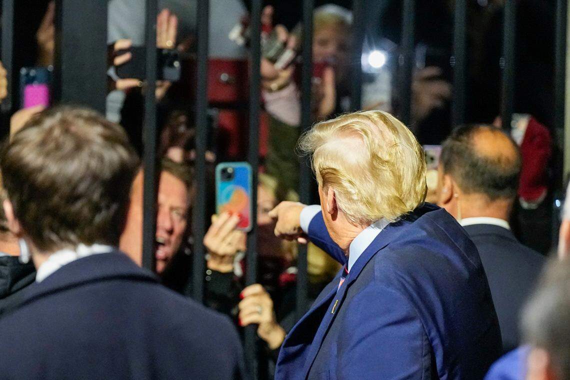 Republican presidential candidate and former President Donald Trump arrives before an NCAA college football game between the University of South Carolina and Clemson Saturday, Nov. 25, 2023, in Columbia, S.C. (AP Photo/Chris Carlson)
