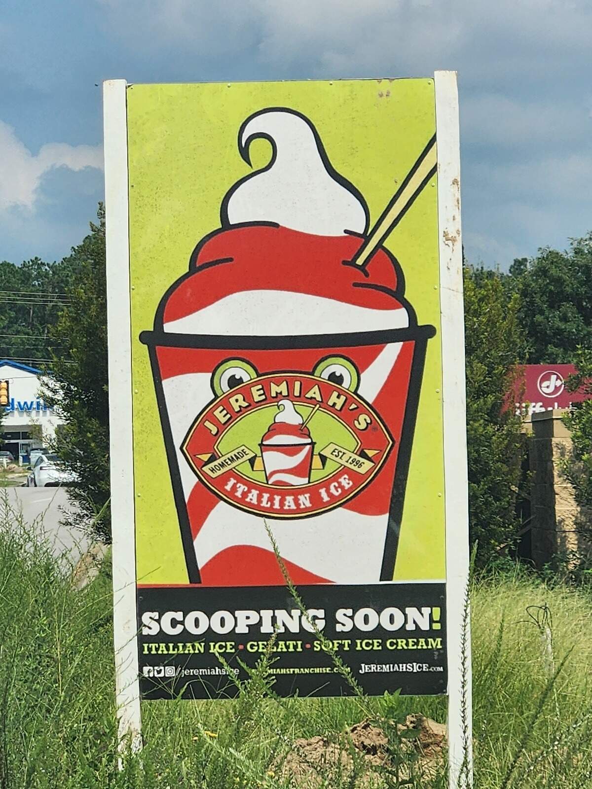 A sign notes that Jeremiah’s Italian Ice will be “scooping soon” on S. Lake Drive in the Red Bank area of Lexington County near Walmart.