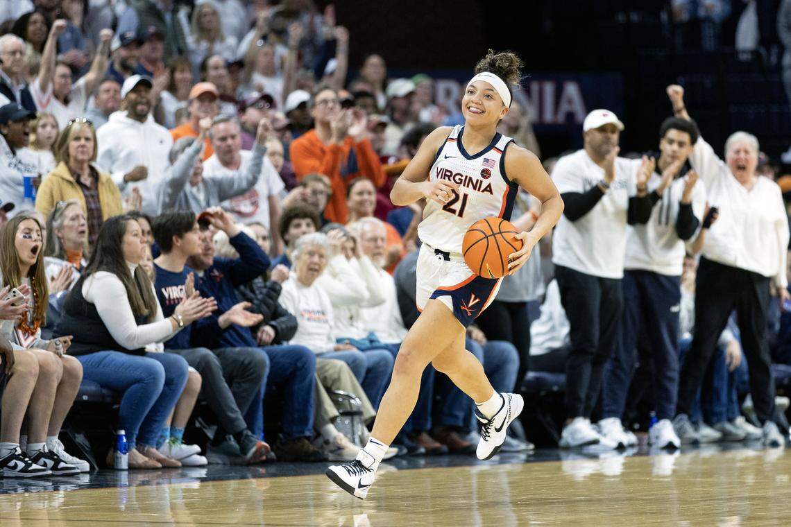 Kymora Johnson #21 of the Virginia Cavaliers