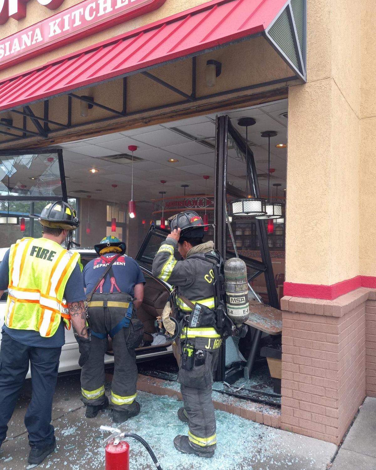 A car crashed into the dining room of the Popeyes at 7540 Garners Ferry Road on Monday, July 10, 2023.