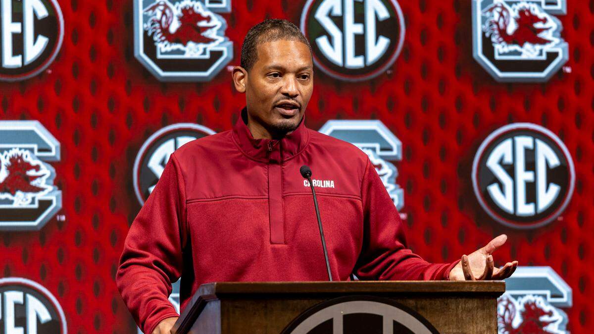 South Carolina Gamecocks head coach Lamont Paris talks with the media Tuesday during SEC Media Days at Grand Bohemian Hotel.