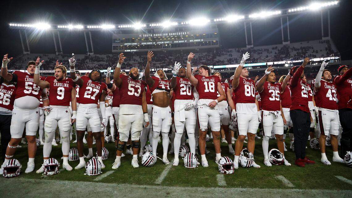 South Carolina players in the final home game alma mater after Saturday’s game against Wofford at Williams-Brice Stadium.
