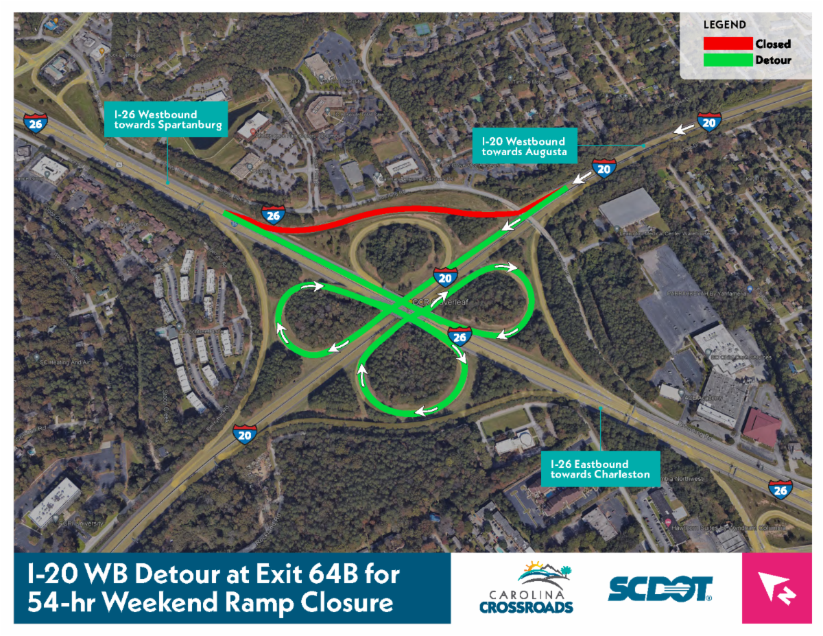 A map of planned road work that will affect drivers in Columbia.