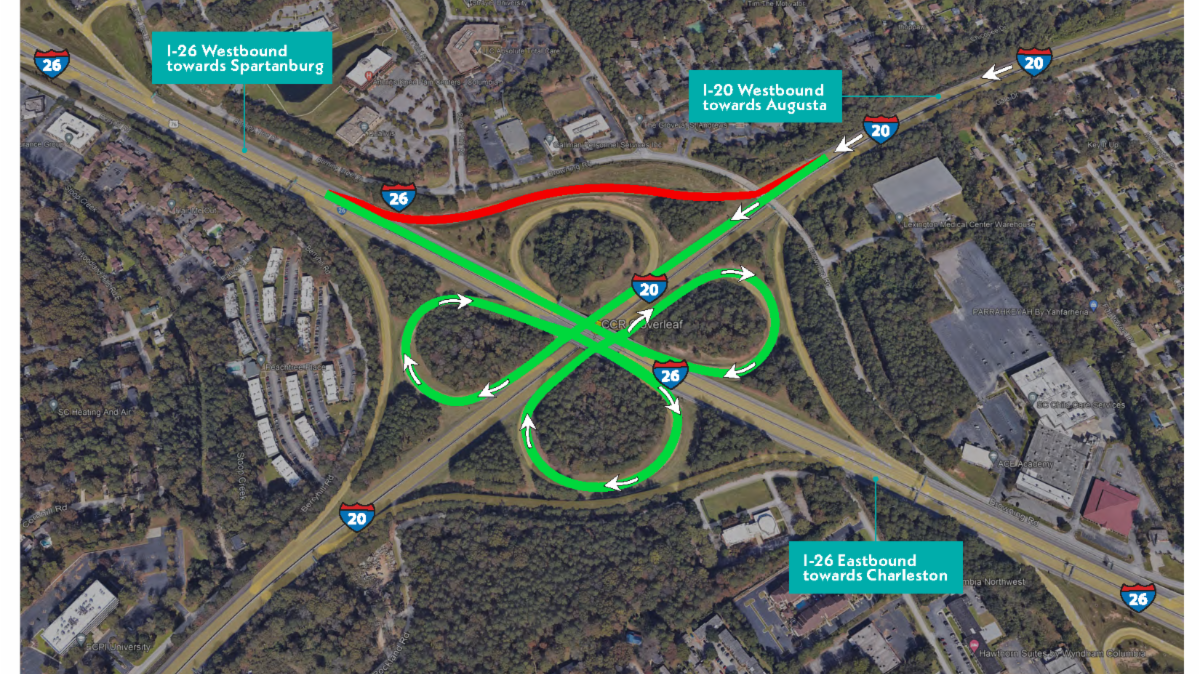 A map of planned road work that will affect drivers in Columbia.