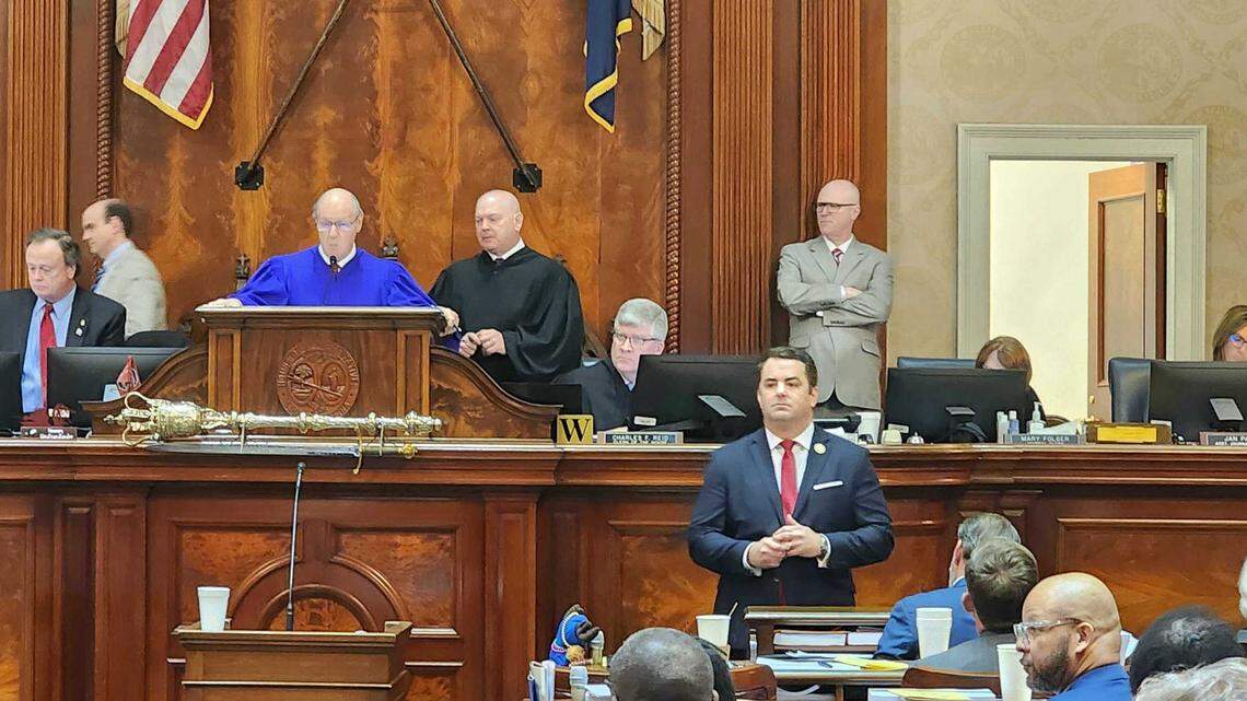 Senate President Thomas Alexander, R-Oconee, presides over a joint session of the General Assembly, where lawmakers gathered to elect a slate of state judges, on Wednesday, April 17, 2024.