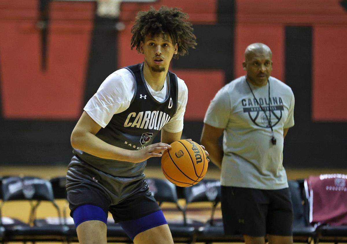 South Carolina’s Jordan Butler during a summer men’s basketball practice on Tuesday, July 30, 2024 inside Carolina Coliseum.