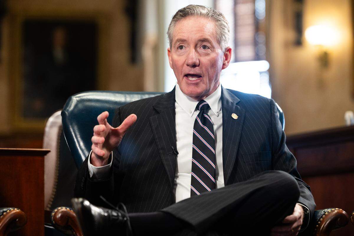 State Sen. Greg Hembree, R-Horry, joins the state senate GOP leadership to speak with media in the senate chambers on Wednesday, January 7, 2026.