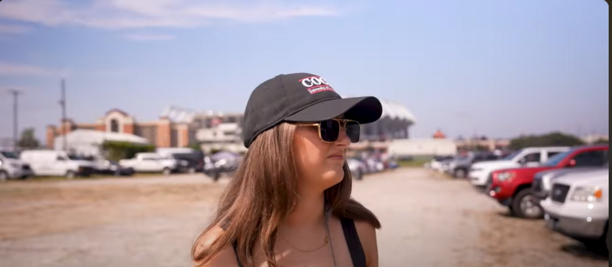 Lucy Rohden with the Dan Le Batard Show looks on disapprovingly at the USC tailgating scene before kickoff against Ole Miss Oct. 5