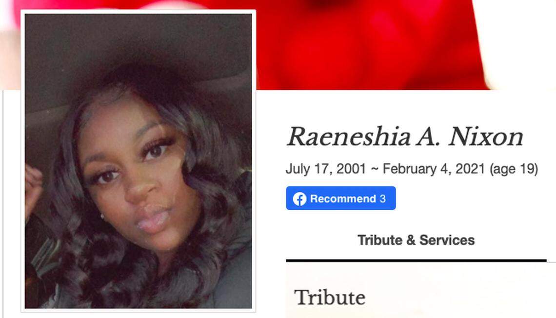 Raeneshia Nixon’s photograph with her obituary.